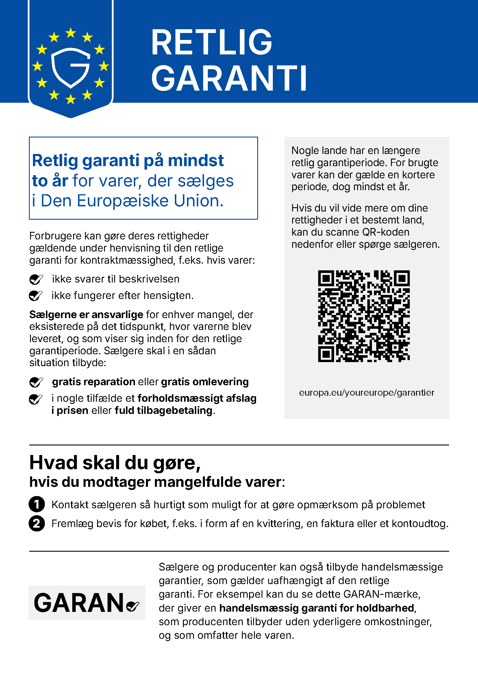 EU meddelelse om din lovpligtige reklamationsret på mindst 2 år